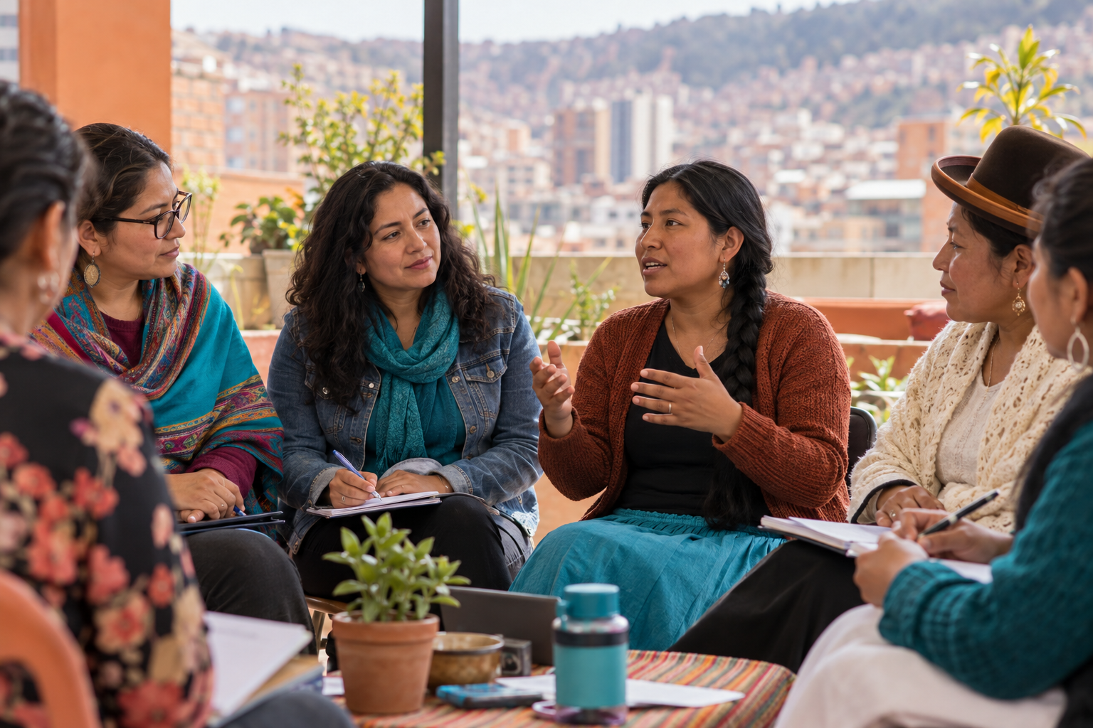 Imagen ilustrativa de mujeres adultas dialogando en un espacio comunitario